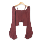 女打底喇叭袖 法式 弹力时尚 春秋新款 上衣11272 紧身吊带露肩针织衫