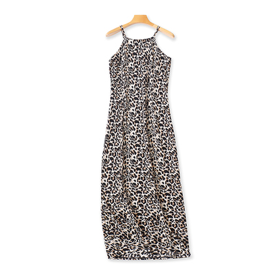 豹纹长款吊带连衣裙时尚长裙气质