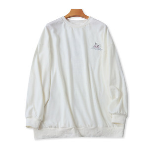 打底T恤衫 女长袖 宽松上衣14151 大版 外贸毛圈全棉慵懒风卫衣春秋款