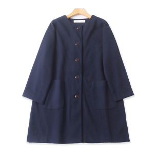 春秋新款 女宽松上衣外套 时尚 风衣 15292 中长款 日单圆领呢子大衣