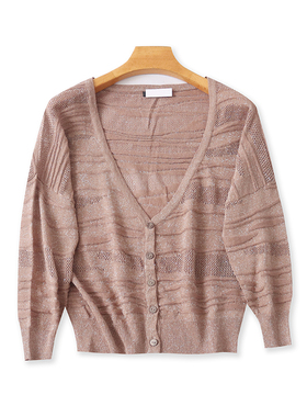 V领镂空冰丝针织开衫 夏季新款罩衫 百搭显瘦女弹力宽松上衣06252