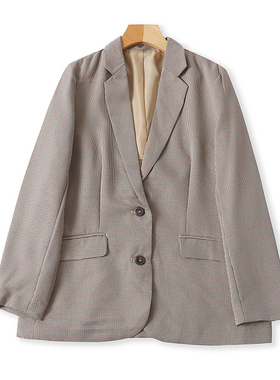 外贸翻领千鸟格西装 春秋新款时尚女装宽松休闲长袖西服外套05204