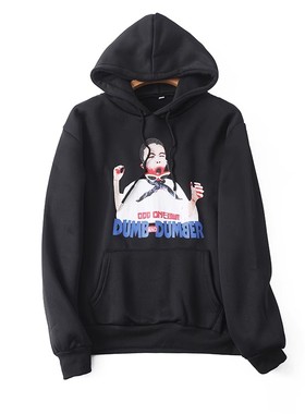 连帽加绒人物字母卫衣 秋冬新款韩版宽松长袖男女情侣套头衫04084