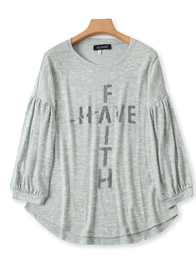 加肥大码灯笼袖圆领T恤衫 夏季新款宽松体恤女套头外贸上衣 S/6底