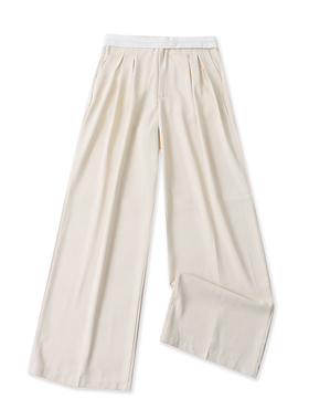 法式镶边休闲裤 夏季新款小众时尚直筒阔腿裤女垂感翻边裤子08284