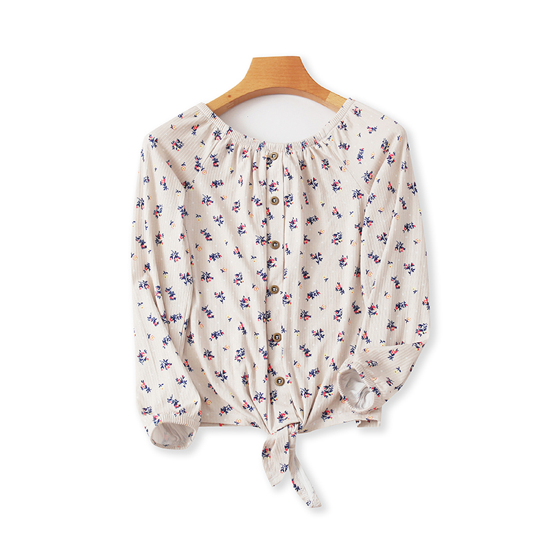 长袖百搭款薄款印花横条纹T恤