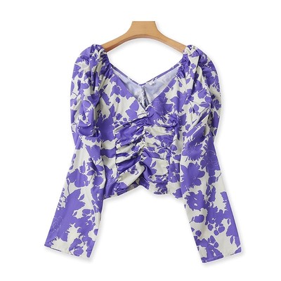 爱丽爱熙百搭款衬衫泡泡袖小衫