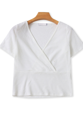 外贸V领短袖T恤衫 夏季新款短款宽松休闲体恤 女打底衫上衣 11132
