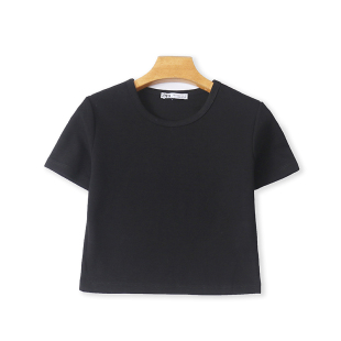 T恤衫 体恤衫 夏季 显瘦短款 女套头宽松上衣18284 新款 外贸圆领短袖