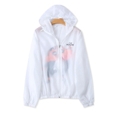 新款 夏季 长袖 防晒服 女上衣外套 连帽卡通印花薄款 拉链开衫 防晒衣