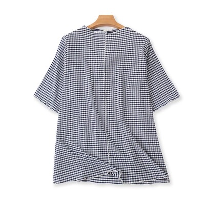 外贸圆领格子T恤衫夏季新款宽松