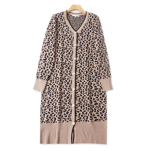 外贸V领长袖针织裙春秋新款弹力中长款纽扣开衫女时尚连衣裙05233