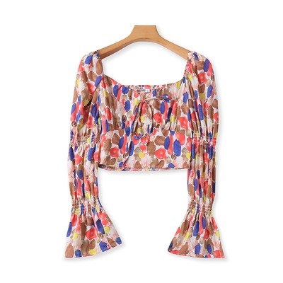 爱丽爱熙修身长袖方领泡泡袖衬衫