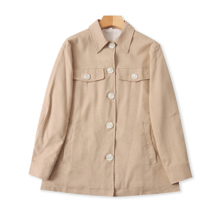 外套 时尚 春秋新款 宽松夹克女长袖 上衣12214 纽扣开衫 外贸翻领工装