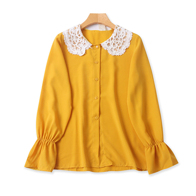 爱丽爱熙宽松纽扣长袖娃娃领衬衫