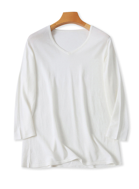 外贸V领冰丝7分袖小衫夏季新款弹力百搭时尚女打底T恤衫上衣07021