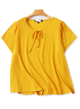 V领系带短袖T恤衫 夏季新款百搭宽松休闲体恤 女打底衫上衣 07572