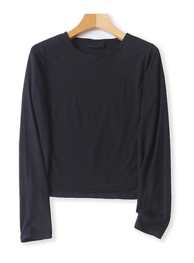 外贸双层圆领长袖T恤衫 春秋新款时尚女打底衫修身弹力上衣 06013