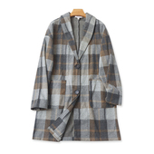 女外套上衣 外贸翻领格子大衣 09254 中长款 风衣 春秋新款 纽扣开衫