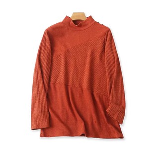 显瘦打底衫 拼接套头针织衫 女上衣06093 春秋新款 外贸立领纯色毛衣