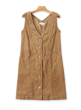 V领灯芯绒背心连衣裙春秋新款时尚女显瘦中长款无袖背带裙子07524