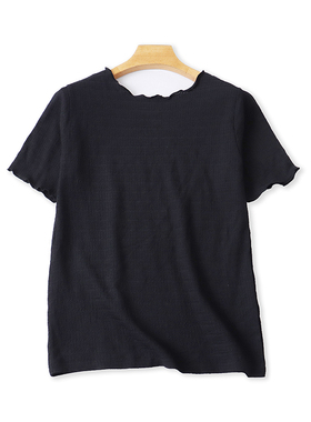 木耳边短袖T恤衫夏季新款外贸时尚体恤女套头显瘦打底衫上衣15363