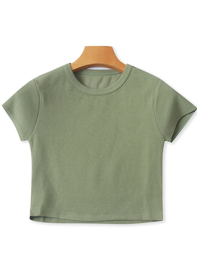 圆领短袖T恤衫 夏季新款百搭短款体恤 女套头打底衫纯色上衣04293