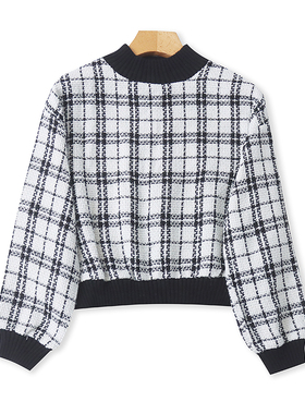 日单立领格子长袖毛衣 春秋新款时尚针织衫女装打底休闲外套10242