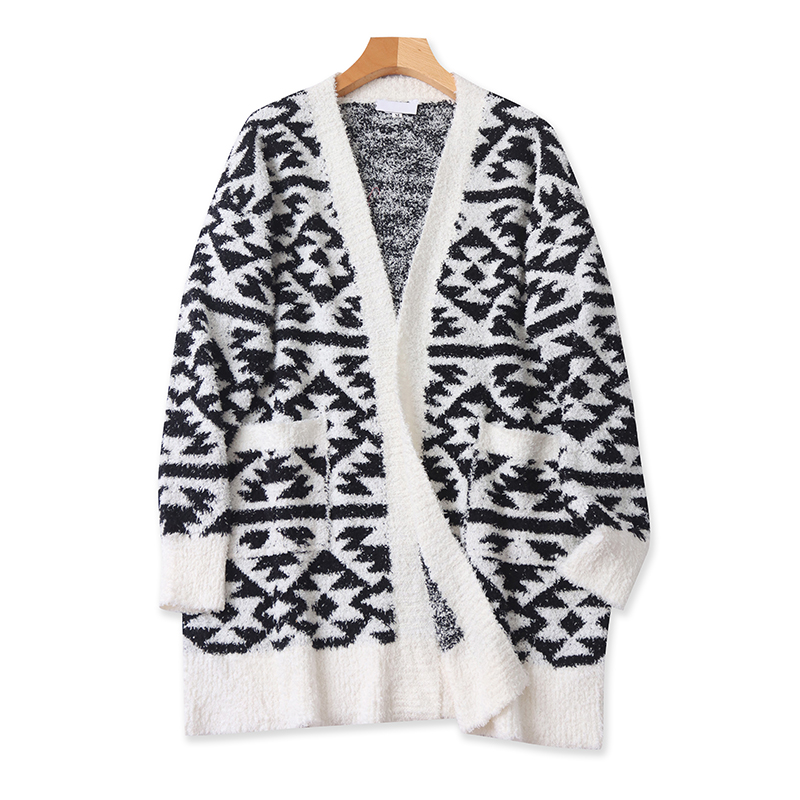 软糯针织开衫 春秋新款长袖显瘦披肩 女宽松闲中长毛衣外套 19074