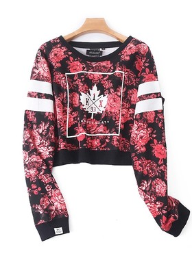 外贸圆领加绒卫衣 秋冬款宽松短款外套女打底衫时尚长袖上衣24112