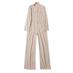 圆领长袖 宽松连体裤 连体衣 休闲女直筒裤 子13194 春秋新款 外贸工装