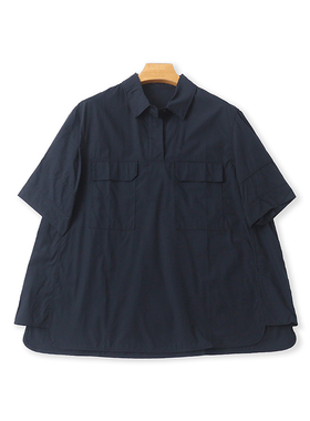 气质翻领短袖衬衫 夏季新款宽松休闲衬衣女大版套头遮肉上衣03014