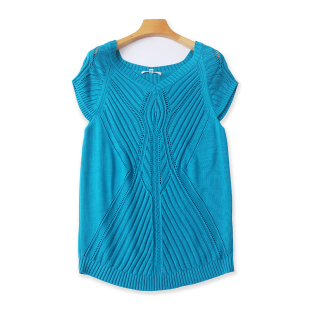 时尚 宽松休闲女套头打底衫 无袖 毛衣19194 V领镂空针织背心春秋新款