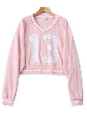 外贸学院风加绒卫衣 春秋时尚宽松字母短款外套 女长袖上衣 09324