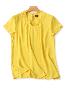 短袖V领雪纺衫 夏季新款宽松衬衫 女士休闲套头时尚百搭上衣05253