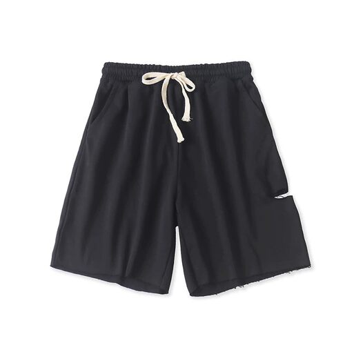 外贸夏季破洞毛边松紧腰短裤