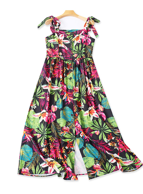 外贸吊带碎花连衣裙 夏季新款纽扣开片收腰显瘦女时尚长裙子19023