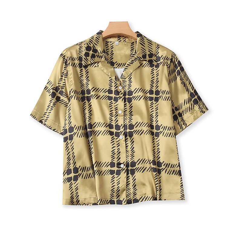 外贸格子短袖衬衫 夏季新款宽松显瘦休闲衬衣女纽扣开衫上衣I/3-3