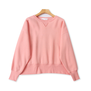 女套头宽松厚棉质上衣16394 慵懒风时尚 外贸圆领加绒卫衣 春秋新款