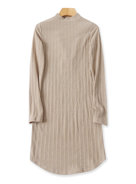 外贸立领针织长袖连衣裙 春秋新款时尚修身女中长款显瘦裙子23153