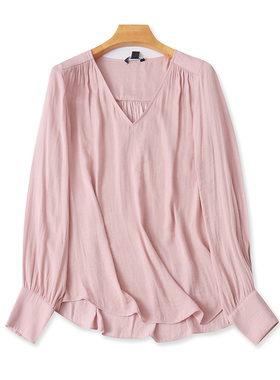 仿真丝长袖衬衫 春夏新款薄款宽松气质轻薄衬衣 女百搭上衣 13504