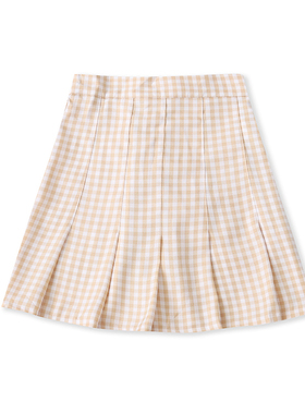 半松紧腰格子半身裙 夏季新款短款显瘦鱼尾裙女百褶时尚裙子02242