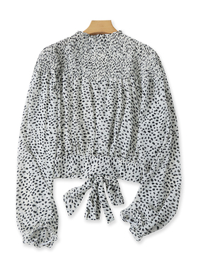 雪纺立领点点衬衫 春秋新款系带套头打底衫 女宽松百搭上衣 17283