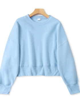 外贸加绒厚短款卫衣 春秋新款长袖时尚宽松女打底慵懒风外套14334