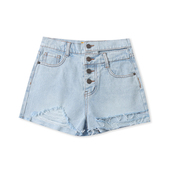 女休闲显瘦裤 水洗时尚 子21462 春夏新款 外贸高腰毛边破洞牛仔短裤