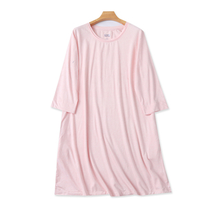 夏季 家居服女装 新款 宽松时尚 套头上衣20074 短袖 外贸圆领纯色睡裙