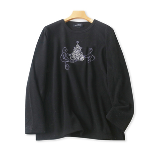 春秋季 镶钻印花圆领卫衣 新款 套头打底衫 12底 女士长袖 上衣N 绒衫