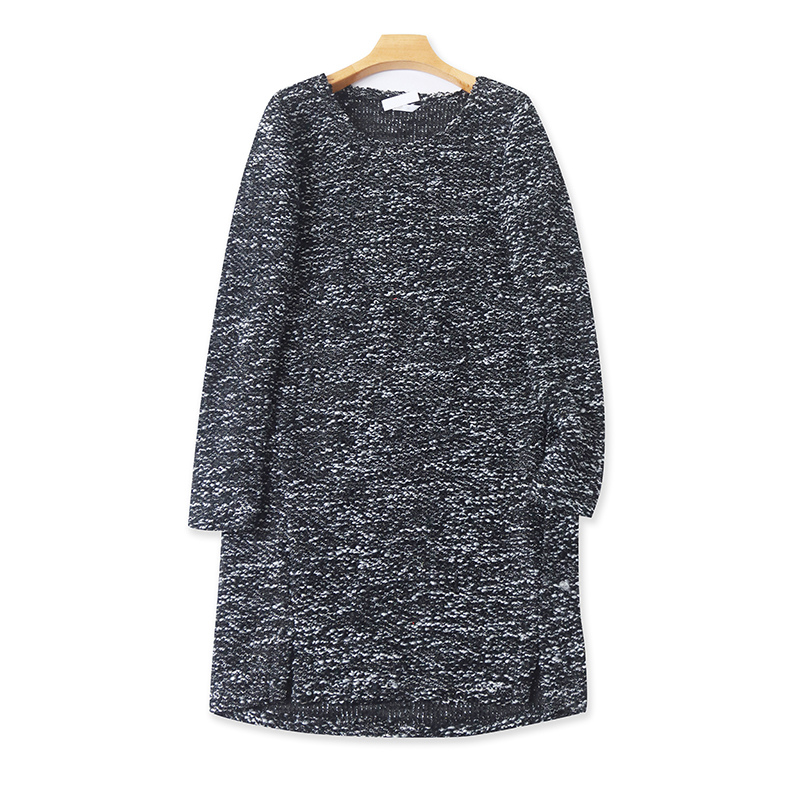 外贸长袖圆领中长款毛衣连衣裙 春秋新款显瘦宽松休闲女上衣24252