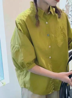 精梳棉翻领衬衫 夏季新款蝙蝠衫宽松短袖纽扣开衫时尚女衬衣08041