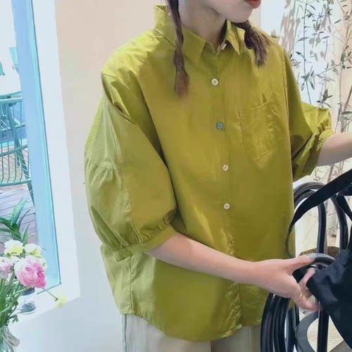 精梳棉翻领衬衫蝙蝠衫宽松短袖